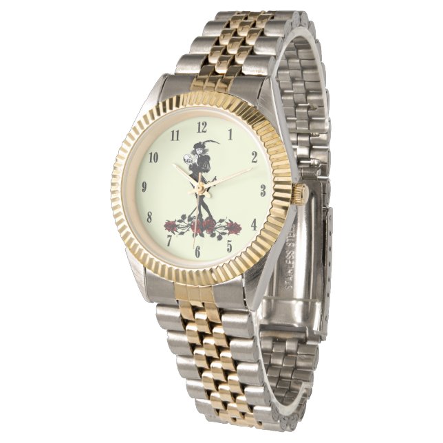 Hamlet Schwarze Zahlen rosa Gesicht Armbanduhr (Schrägansicht)