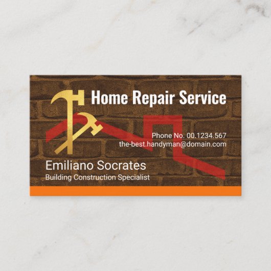 Hämmer auf Gebäude an der Ziegelwand Visitenkarte (Vorderseite)