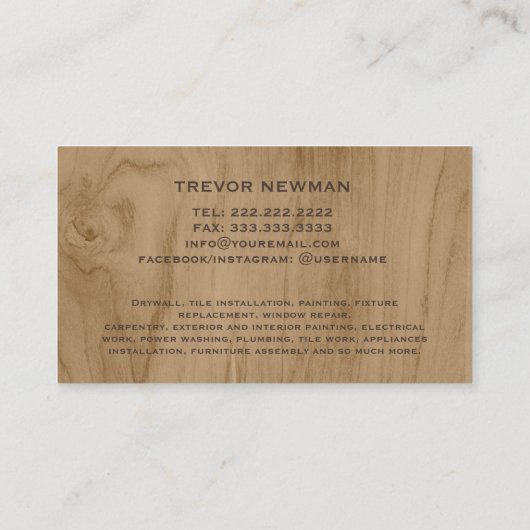 Hammer Logo Construction Handyman Carpenter Visitenkarte (Rückseite)