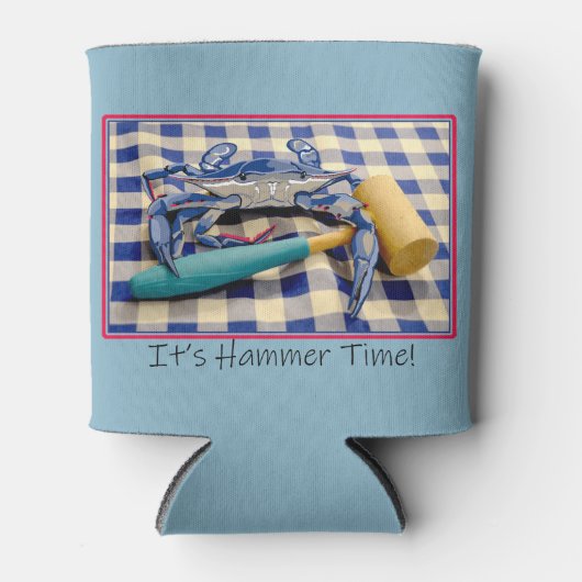 Hammer Time Blue Crab mit Hammer auf Gingham Dosenkühler (Vorderseite)