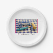 Hammer Time Blue Crab mit Hammer auf Gingham Pappteller (Vorderseite)
