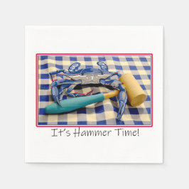 Hammer Time Blue Crab mit Hammer auf Gingham Serviette