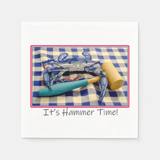 Hammer Time Blue Crab mit Hammer auf Gingham Serviette (Vorderseite)