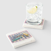 Hammer Time Blue Crab mit Hammer auf Gingham Steinuntersetzer (Seitenansicht)