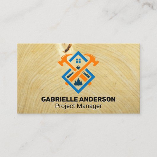 Hammer und Zuhause-Logo | Holzkörner Visitenkarte (Vorderseite)