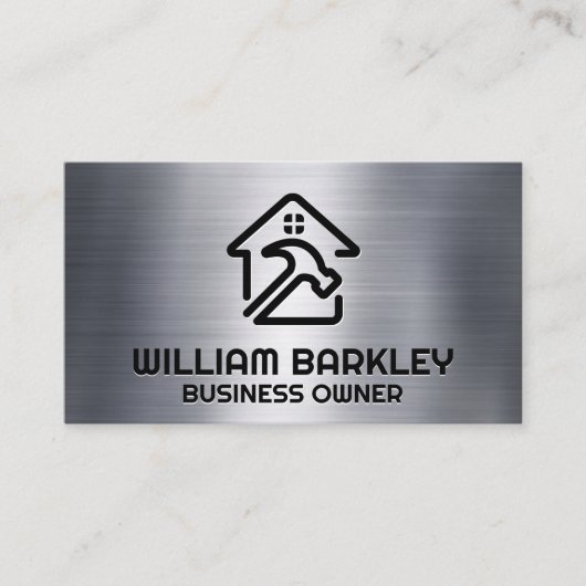 Hammer und Zuhause-Logo | Metallisch Visitenkarte (Vorderseite)