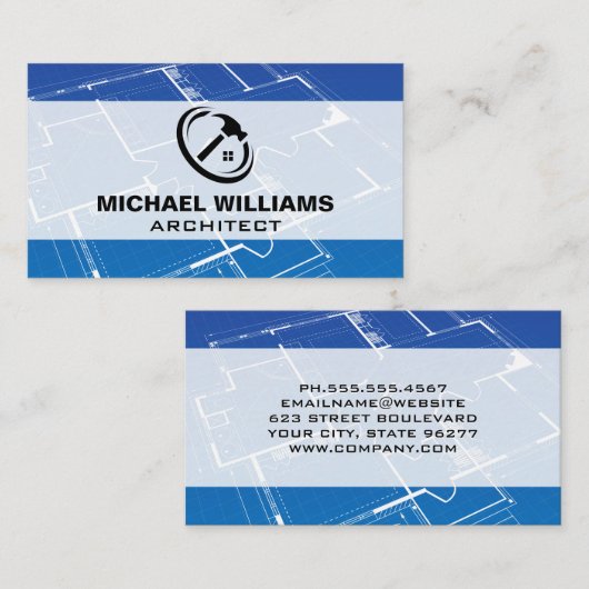 Hammer Zuhause Builder Logo | Blueprints Visitenkarte (Vorne/Hinten)