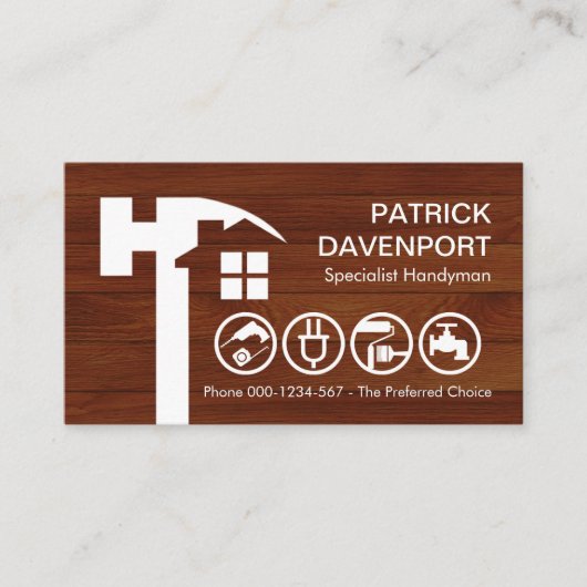 Hammer-Zuhause-Silhouette auf Holz Visitenkarte (Vorderseite)