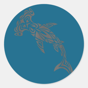 Hammerhai-Hai-Hawaiianisch-Polynesisches-Tribal-Ta Runder Aufkleber