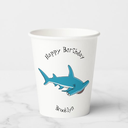 Hammerhead-Hai-Cartoon Pappbecher (Rückseite)