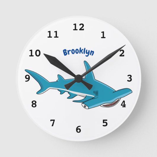 Hammerhead-Hai-Cartoon Runde Wanduhr (Vorderseite)