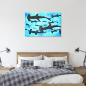 Hammerhead-Haifischschule in der Silhouette Leinwanddruck (Insitu (Schlafzimmer))