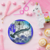 Hammerhead Shark Nautical Collage Underwater Blue Pappteller (Party)