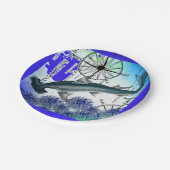 Hammerhead Shark Nautical Collage Underwater Blue Pappteller (Schrägansicht)