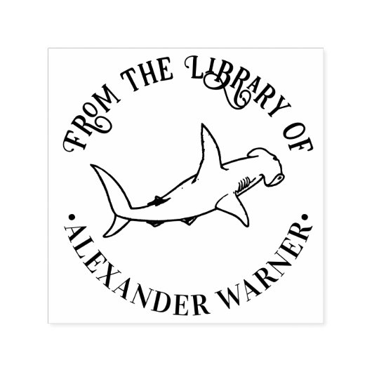 Hammerhead Shark Ocean Theme Round Library Book Permastempel (Design)