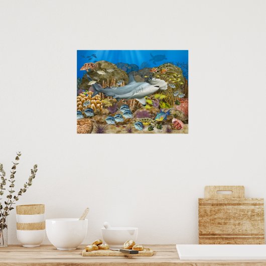 Hammerhead Shark Over Coral Reef Poster (Küche)