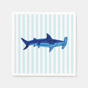 Hammerhead Shark Painting Blue Strip Serviette