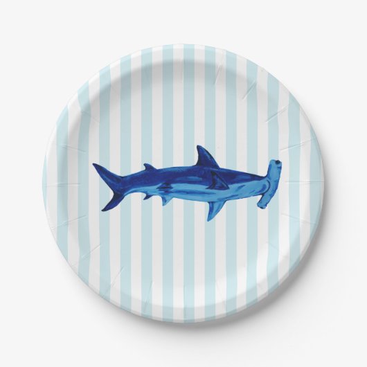 Hammerhead Shark Painting Blue Stripe Papierplatte Pappteller (Vorderseite)