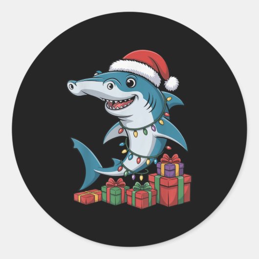 Hammerhead Shark Weihnachtsmannmütze Weihnachten Runder Aufkleber (Vorderseite)