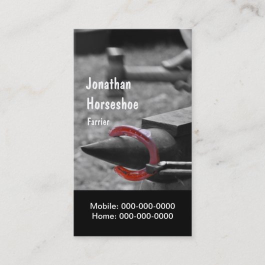 Hämmern eines heißen Schuhes in Form Visitenkarte (Vorderseite)