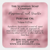 Hammerrosa Foil Parfümerrolle Flaschenetikett Quadratischer Aufkleber (Vorderseite)