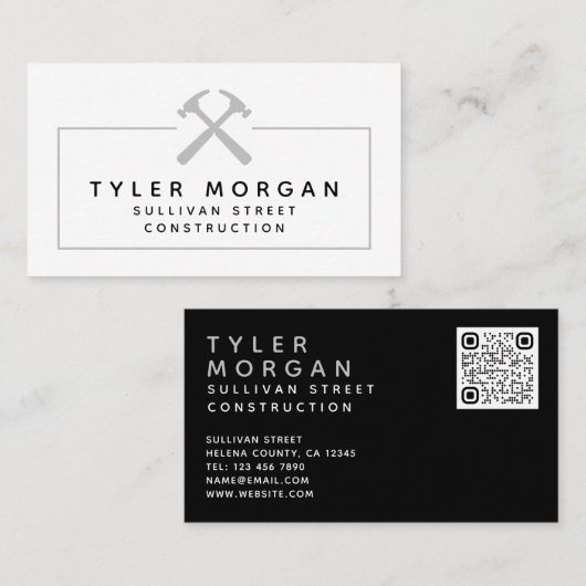 Hammers Silver Black QR Code Konstruktion Visitenkarte (Vorne/Hinten)