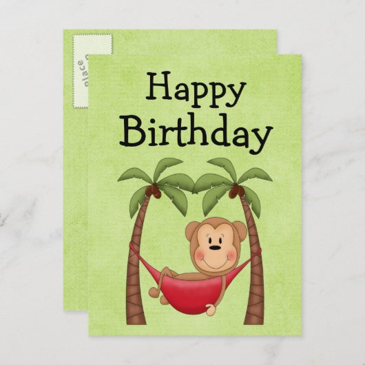Hammock Monkey zum Geburtstag Einladung (Vorne/Hinten)