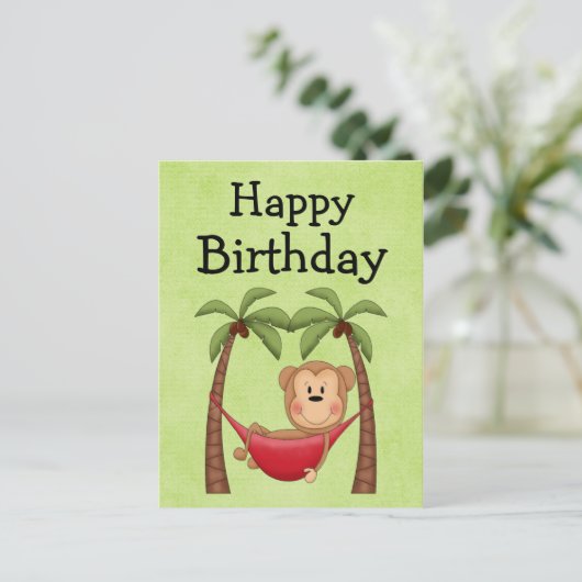 Hammock Monkey zum Geburtstag Einladung (Stehend Vorderseite)