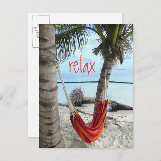 Hammock on Caribbean Beach Postcard Postkarte (Vorne/Hinten)