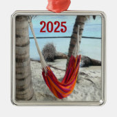 Hammock on Caribbean Beachornament Ornament Aus Metall (Vorne)