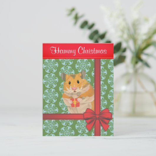 Hammy Christmas Hamster Feiertagspostkarte (Stehend Vorderseite)