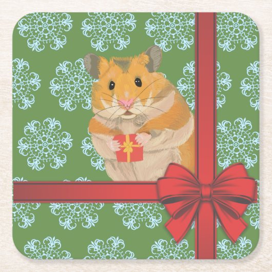Hammy Christmas Hamster Rechteckiger Pappuntersetzer (Vorderseite)