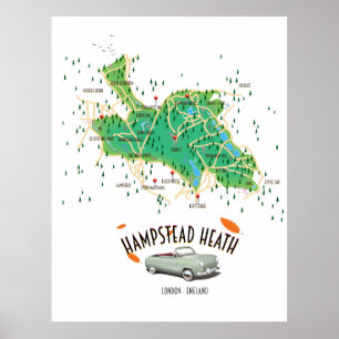 Hampstead Heath London England Map Poster