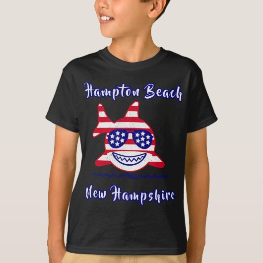 Hampton Beach New Hampshire Patriotic Usa Flag Whi T-Shirt (Vorderseite)
