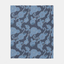 Hampton Blue White Bold Botanic Print Fleecedecke