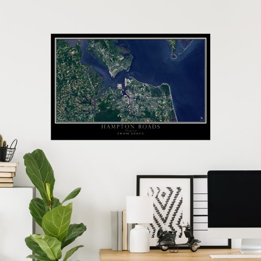 Hampton Road Virginia From Space Satellite Map Poster (Heimbüro)