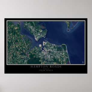 Hampton Road Virginia From Space Satellite Map Poster