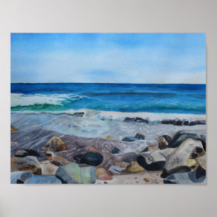 Hampton-Strand-Aquarell-archivalischer Druck Poster