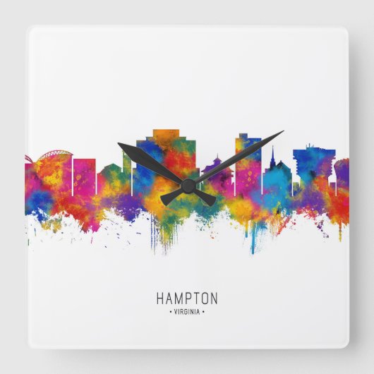 Hampton Virginia Skyline Quadratische Wanduhr (Vorderseite)