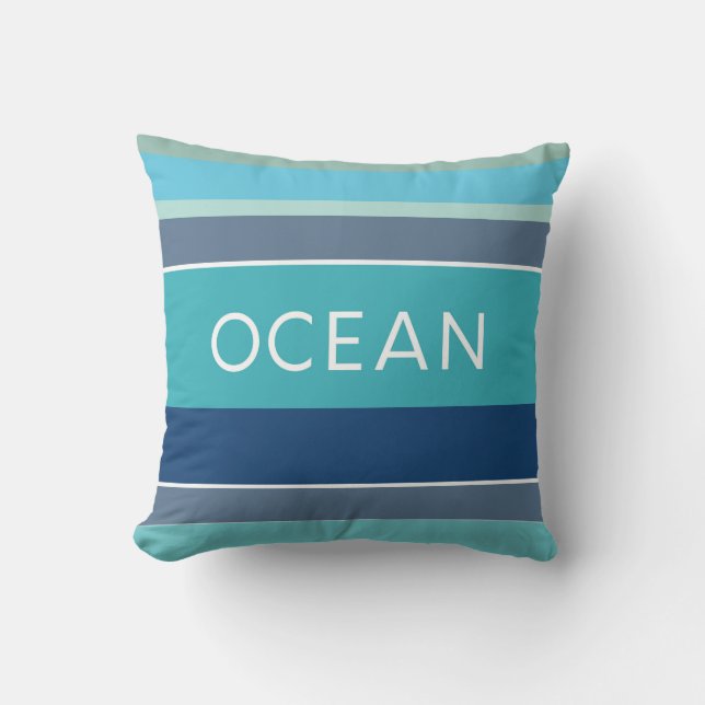 Hamptons Beach House Ocean Blue Striping Kissen (Vorderseite)