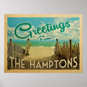 Hamptons Beach Vintage Travel Poster