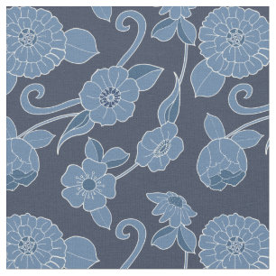 Hamptons Blau Weiß feines Blumenmuster Stoff