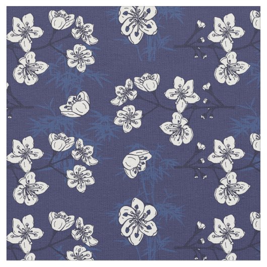 Hamptons Blue Floral Botanical Gemustert Stoff (Nahaufnahme)