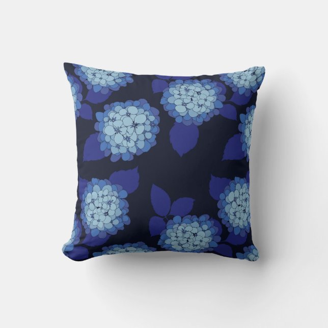 Hamptons Blue Hydrangeas Floral Muster Kissen (Vorderseite)