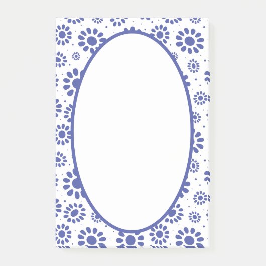 Hampton's Blue White Abstrakt Floral Gemustert Post-it Klebezettel (Vorderseite)