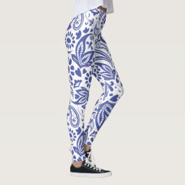 Hampton's Blue White Boho Chic Paisley Leggings