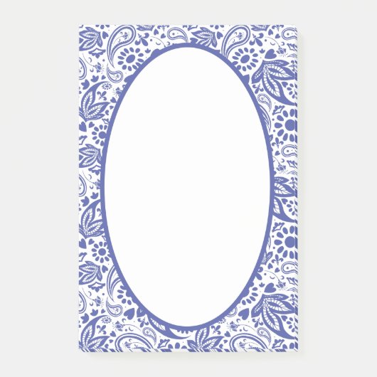 Hampton's Blue White Paisley Gemustert Post-it Klebezettel (Vorderseite)