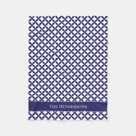Hamptons Blue White Stylish Geometric Gemustert Fleecedecke (Vorderseite)