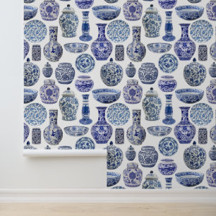 Hamptons Chinoiserie Ginger Jar Gemustert Tapete