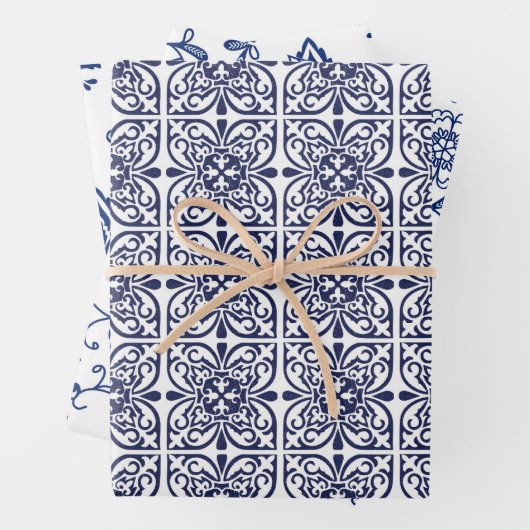 Hamptons Gemusterter Blau- und Weißschick Geschenkpapier Set (Beispiel)